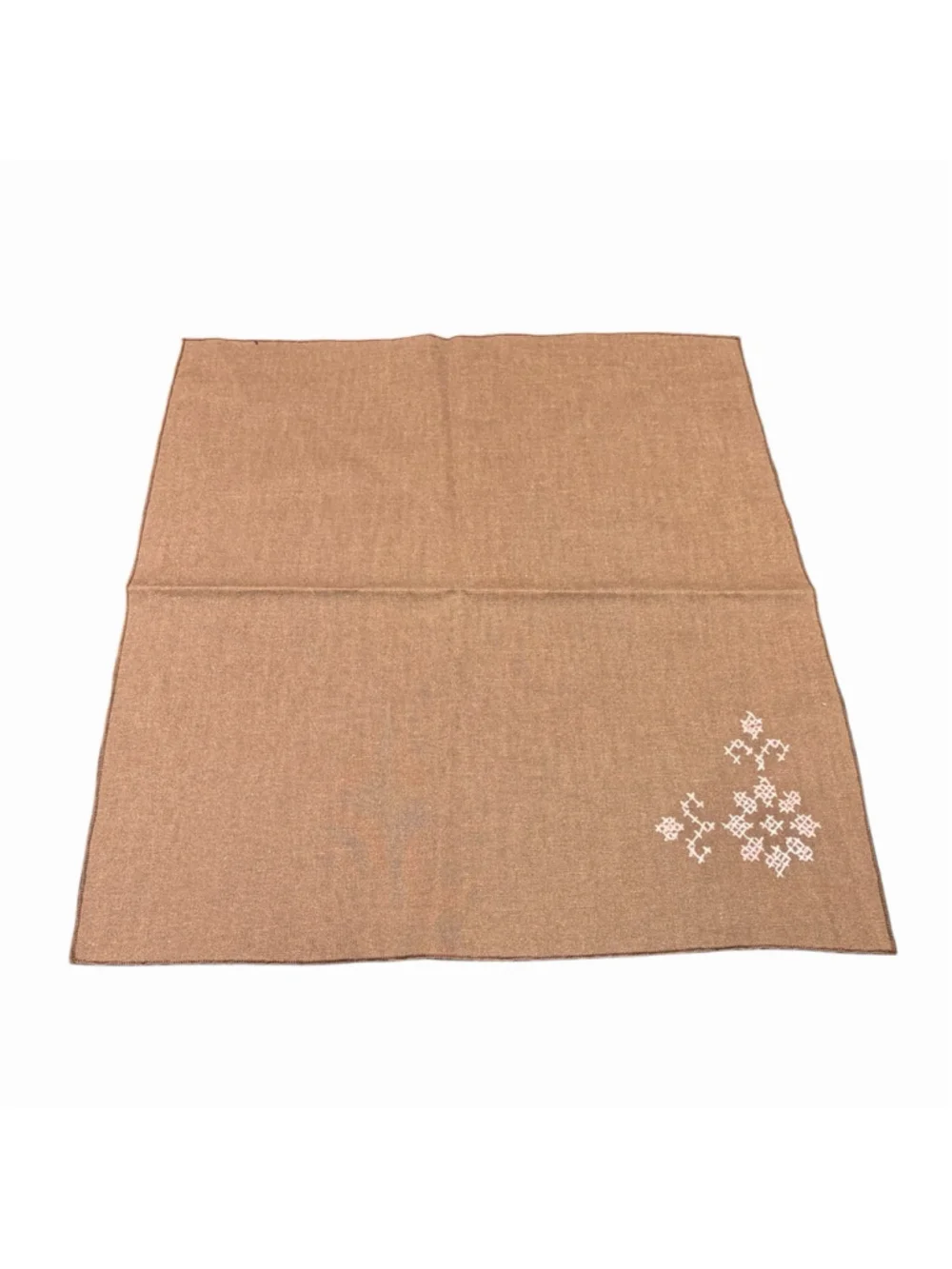 Vintage Set of 3 Brown Linen Embroidered Napkins Pink Cross Stitch Floral Table